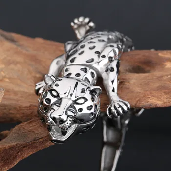 Vintage Punk Leopard Kúzlo Náramok Náramok 361L Strieborná Farba Nehrdzavejúcej Ocele 3D Zvierat Leopard Muž Náramky, Módne Šperky 9