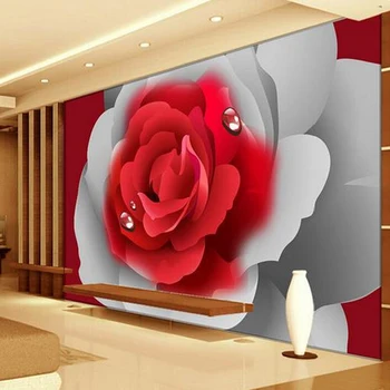 Vlastné 3D Fotografie Tapety 3D Stereoskopické Romantickej Červenej Ruže Kvet Nástenné Maľby Nástenné Obývacia Izba, Spálňa Tapety Domova 5