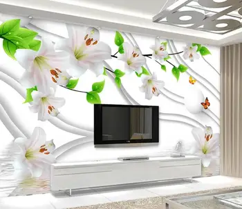 Vlastné Tapetu 3d Zelený čerstvý lily odraz TV 3D Pozadie Tapetu nástenná maľba Reštaurácia Tapety pre obývacia izba 15