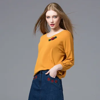 vlnený sveter pletené svetre dámske topy a blúzky turtleneck plus veľkosť 2019 jar, na jeseň žlté Svietidla Rukáv Voľné 4