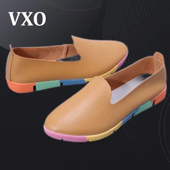 VXO dámske členkové Topánky Žena Mokasíny Plytké Originálne Kožené Ploché Topánky Farebné Mäkké Gumy Jediným 11