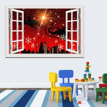 Vymeniteľné 3D Vianočné Okna Anime Stenu, Nálepky Santa Claus S Jeleň Festival Pre Obývacia Izba Dekor nástenná maľba Tapety 8