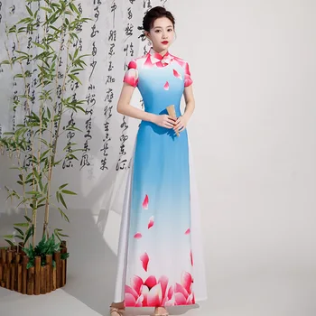 Vysoká Kvalita 5XL Aodai Qipao Šaty Čínskej Tradičnej Ženy Tlač Kvet 4XL Cheongsam Novinka Čínskej Formálnej Strany Šaty 15