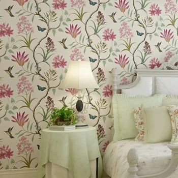 Vytlačené tapety Záhradný kvet, vták vzor non tkané tapety spálne, obývacia izba pozadí steny shop tapety W58