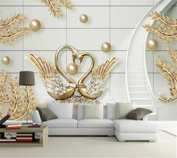 wellyu Vlastnú tapetu luxury 3d обои swan zlaté šperky rotujúce schodisko pozadí steny papiere domova nástenná maľba 3d tapety 13