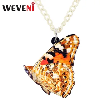WEVENI Akryl Orange Uz Motýľ Náhrdelník Prívesok Reťazca Choker Bijoux Hmyzu Šperky Pre Ženy, Dievčatá Lady Lacné Dropship