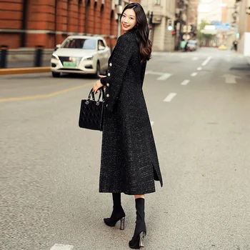 Xiaoxiangfeng tweed kabát celebrity svetlé hodváb stredná dĺžka 2021 nové jesenné a zimné cashmere kabát ženy 7