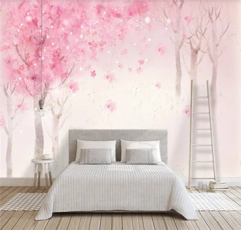 Xuesu Ručne maľované akvarel cherry blossom pozadí steny Nordic romantický cherry blossom lesa vlastnú tapetu 3D/5D/8D 7
