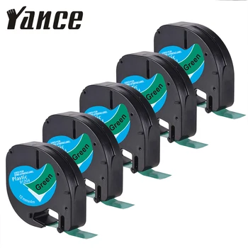 Yance 5 ks/veľa Kompatibilné Dymo Letratag Pásky Black na zelenú (12 mm x 4 m) Plastová Menovka Pásky pre Dymo LetraTag label maker stroj 8