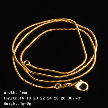 YANHUI Veľkoobchod Pure Gold Plating 1mm Had Náhrdelník Ženy Módne Šperky S 18KRGP Pečiatka Choker Náhrdelník 16-30inches N027 16