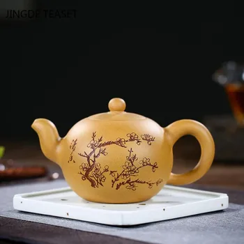 Yixing Fialová Hliny čaj hrniec Ručne vyrezávané slivkové kvety Teapots krásy kanvica Čínsky Čaj nastaviť Vlastnú Veľkú kapacitu 420ml 14