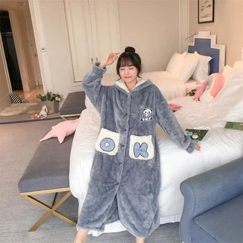 Yukata Hot Predaj Zimných Hrubé Nočná Košeľa Cartoon Kapucňou Flanelové Pyžamo Ležérne Módne Teplé Kimono Pijamas Ženy Vysokej Kvality 5