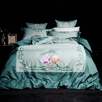 Z egyptskej Bavlny Bedsheet set Prikrývka/Perinu Posteľ nastaviť obliečka na Vankúš Orientálna Výšivky Luxusná posteľná bielizeň nastaviť Kráľovná King size 4Pieces 17