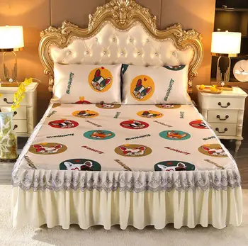 Zahustiť Luxusná Posteľ Sukne bytový Textil posteľná bielizeň Čipky 3ks/set(1Bed Sukne + 2ks obliečka na Vankúš) Posteľ List Kráľ/Kráľovná Veľkej Veľkosti F0656