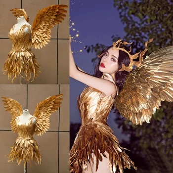 Zlaté Pierko Víla Krídla Strany Viktoriánskej Sexy Šaty Víla Anjel Cosplay Kostýmy Princezná Dievča Halloween Kostýmy 5