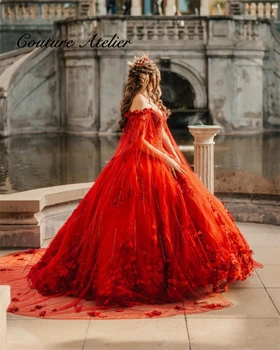 Červená Quinceanera Šaty plesové Šaty, Narodeniny, Party Šaty Čipky Maturitné Šaty vestidos de quinceañera 2022 Ramena