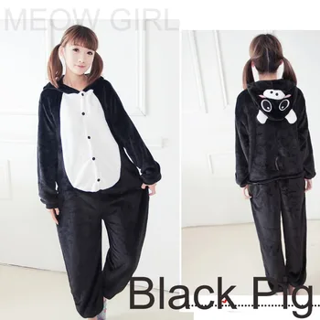 Čierne Prasiatko Ošípaných - Cute Pyžamo Zvierat Onesie Cosplay Kostým Unisex Sleepwear Strany Nightgown Vrecká 3