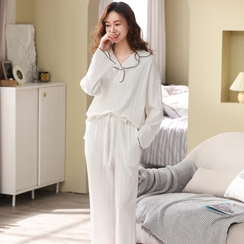 Čistá Bavlna Ženy Pyžamo Sady 2021 Nové Jarné Pyžamá Sleepwear 100% Bavlna Pijamas Odev Pohodlné Domáce Oblečenie