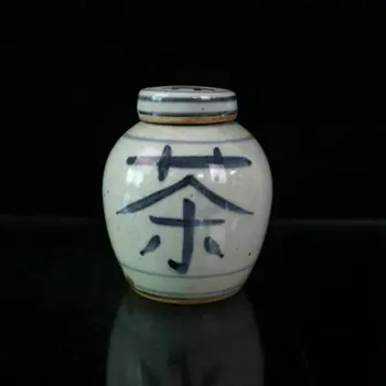 Čínske Staré Porcelánové Krakovaný Glazúra Otvoriť Modrý a Biely Čaj Vzor Veko Jar Čaj Caddy Zber Ozdoby, bytové Doplnky