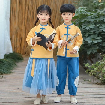 Čínske Tradičné Retro Výšivky Deti Hanfu Oblečenie Set Sa Deti Tang Oblek Dievčatá Party Šaty Chlapci Kung Fu Topy, Sukne, Nohavice 16