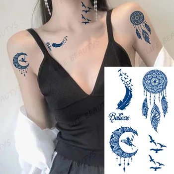 Šťava Atrament Body Art Trvalé Vodotesné Dočasné Tetovanie Flash Rameno Kvet, Mesiac, Slnko Sen Chytiť Pierko Falošné Žena Muž Nálepky 14