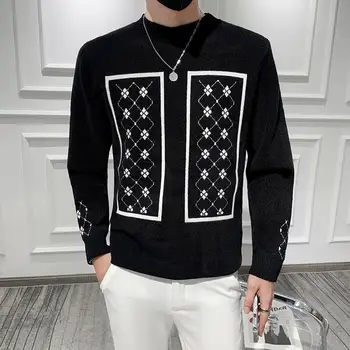 Ťava sveter módne Dvojité Bočné Diamond Tlač Knitwear Bavlna, Akryl Materiál O-Krku trendy mladých mužov pulóver 、Base tričko