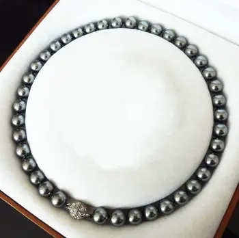 Žena klasické šperky náhrdelník 12 mm 14 mm 16 mm kolo perličiek hlboké gray black Prírodné SOUTH SEA SHELL PERLY NÁHRDELNÍK 18