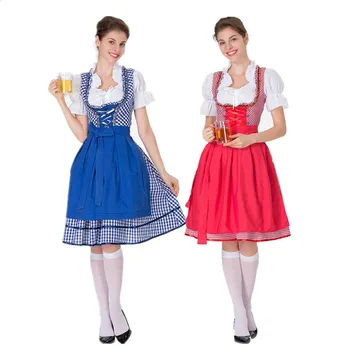 Ženské nemeckého Piva Oktoberfest Girl Kostým Bar, nočný klub Slúžka Kostým Karneval Party Maškarný Modrá/Červená Kockované Šaty Zástera 5