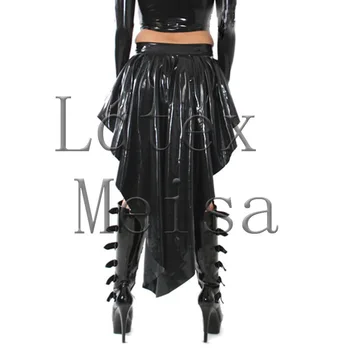 Ženské skladaný dlho latexová sukňa s trúby dizajn v pevnej čierna farba 6