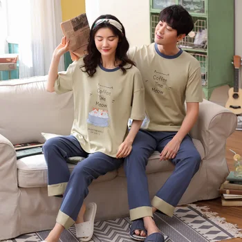 Ženy a mužov nové letné bavlna kórejský domov pulóver ležérne a pohodlné krátke nohavice dvoch kus pajama sady pyžamá 5