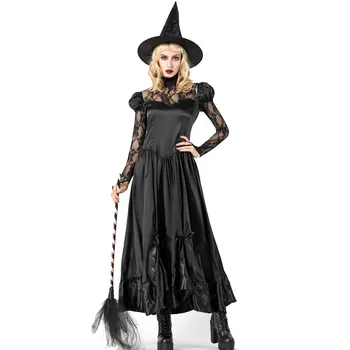 Ženy Halloween Kostýmy Čarodejnice Čierne Dlhé Šaty Dospelých Cosplay Kostým Čarodejnice 2