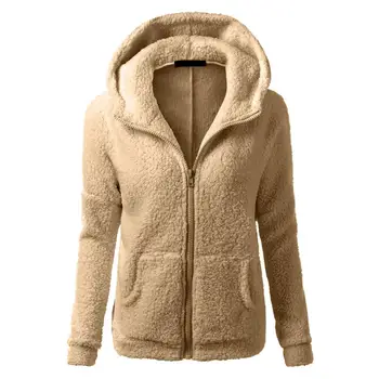Ženy Kabát Fleece Zahustiť Sveter Na Zips Vrecká Bežné Plus Veľkosť S Kapucňou Dlhé Rukávy Jeseň V Zime Teplá Bunda 10