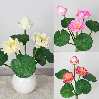 1 Kyticu Umelých Lotus lekna Hodvábneho Kvetu Rybník Nádrži Rastliny Ornament Domov Záhrada Váza usporiadanie Tabuľky Buddha Dekorácie 9