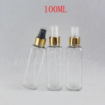 100ML Priehľadné Plastové Fľaše So zlatým Sprejom Čerpadla , 100CC Toner / Voda Balenie , Prázdne Kozmetické Kontajner ( 50 PC/Lot )