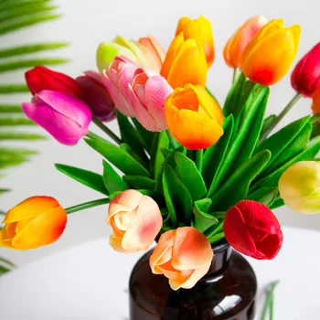 10pcs Tulipány Umelý Kvet Skutočný Dotyk Tulipe Kvety Falošné Kvety, Svadobné Dekorácie, Kvety, Vianoce Domov Záhrada Dekor 1