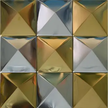 11 KS Samolepiace Pyramídy Silver Gold Mix Nehrdzavejúcej Ocele Dlaždice SMMT006 3D Kovov Mozaiky Kúpeľni Obklady 14