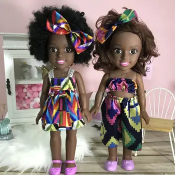 14 palce Nových 35 cm dvojičky veľké sisiter smalt African flower šaty dievčatko black malé dievča bábiku silikónové reborn bábiky 1