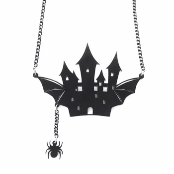 2021 Nový Príchod Black Horor Loviť Hrad S Spider Prívesok Akryl Náhrdelník Gotický Halloween Party Módne Šperky Darček 13