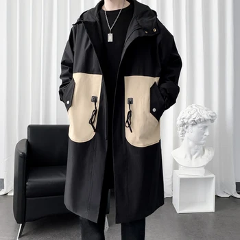 2022 Jar Mužov Zákopy Srsti módne Patchwork Streetwear Kapucňou Windbreaker Slim Fit Kabát Outwear Mužov 14