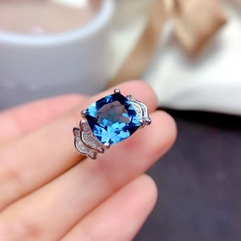 2022 Luxusné Blue Topaz Krúžok 10x10MM Prírodný Drahokam Jemné Šperky pre Ženy Strany Darček Reálne 925 Sterling Silver