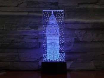 3D Big Ben Visual Nočné Svetlo Farebné Londýne Budovy Elizabeth Tower stolná Lampa Spálňa Decor Osvetlenie 9