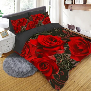 3D Ruže, Kvety posteľná bielizeň sady Kráľovná Kráľ Manželská posteľ bielizeň euro Rodinných domov a pohodlie v posteli Spí Perinu nastaviť Svadby 5