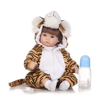 40 cm Silikónový reborn bábiky, hračky pre Bábätko Upokojiť bábika Realisticky, Emulácia Bábiky hrať dom hračka Roztomilý Malý tiger oblečenie bábiky 5