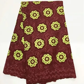 5 Metrov/pc Nové módne víno afriky, bavlna, tkaniny, výšivky a žltý kvet dizajn swiss voile čipky na šaty BC157-1 7
