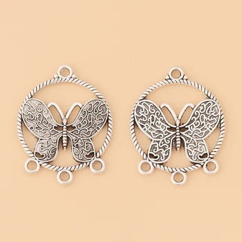 50pcs/Veľa Otvorených Motýľ Kolo Luster Konektory Tibetského Striebra Charms Prívesky pre Náušnice, Šperky, Takže Príslušenstvo 12