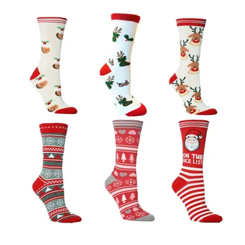6 pár Vianočné Ponožky dámske Dlhé Pletené Borovice Santa Vzor Plyšové Vysokej Dlho detské Ponožky