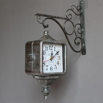 Americký Dva Obojstranné Nástenné Hodiny Kovov, Starožitností, Tichý Stene Hodinky Luxusné Veľké Veľkosti Klasické Hodiny Reloj Porovnanie Home Design WSW100YH 6