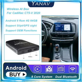 Android 4G 64GB Carplay Bezdrôtový Ai Box Pre Cadillac CT5-V Roku 2020 Qualcomm 450 Auto Smart Box Multimediálne Carbox Plug and Play 9