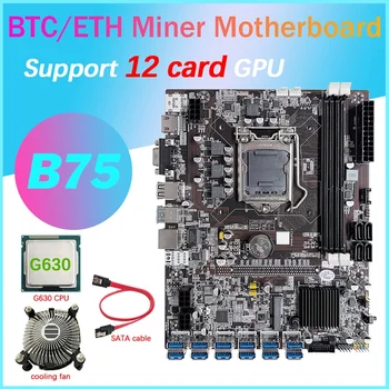 B75 12 Karty GPU BTC Ťažba Doske+G630 CPU+Chladiaci Ventilátor+SATA Kábel 12XUSB3.0 Slot pre LGA1155 pamäte DDR3 RAM MSATA ETH Baník 1