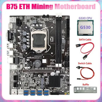B75 8USB ETH Ťažba Doske 8XUSB+G530 CPU+SATA Kábel+Switch Kábel+Ozvučnice LGA1155 B75 USB BTC Baník Doska 1